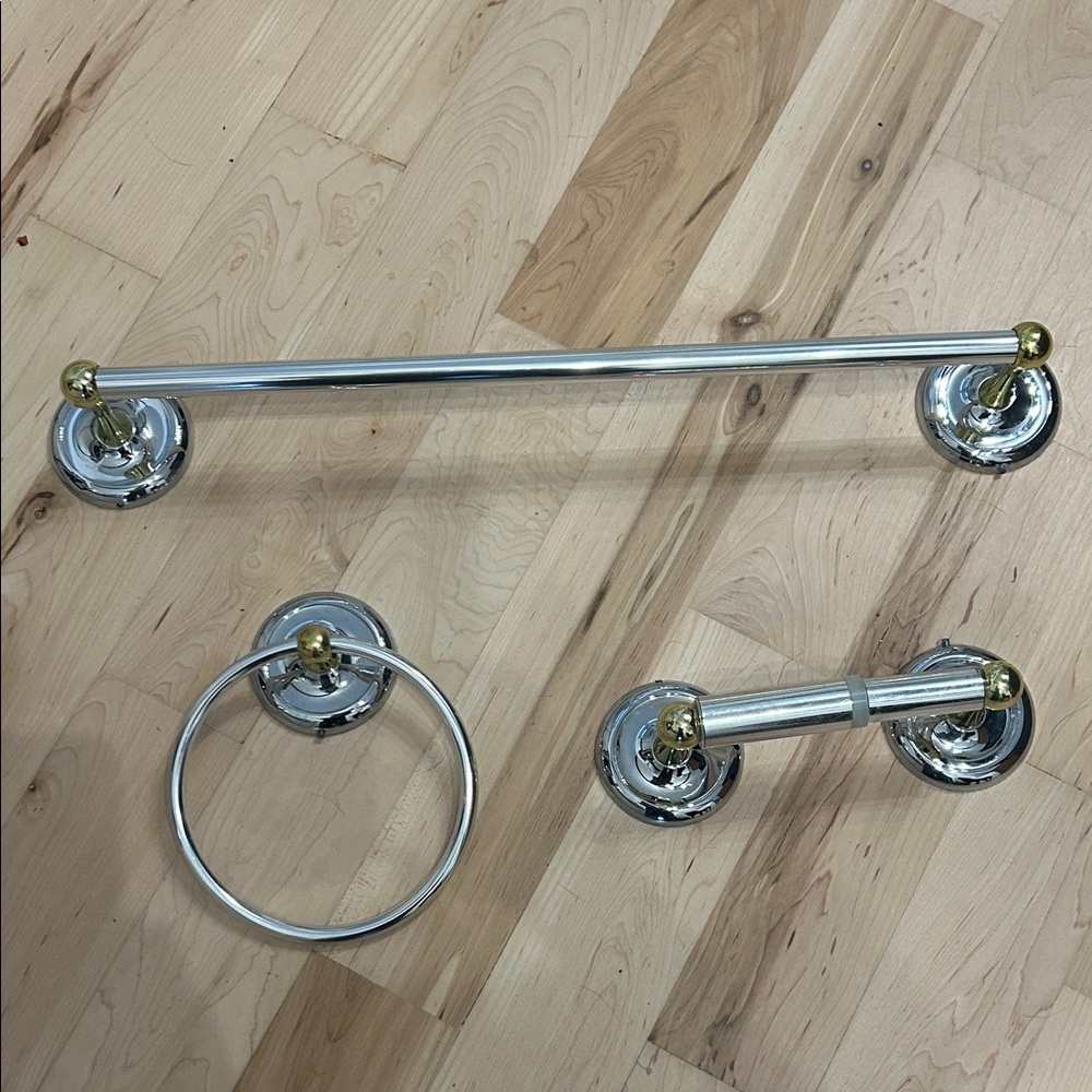 Silver and Gold Bathroom Accessory Set